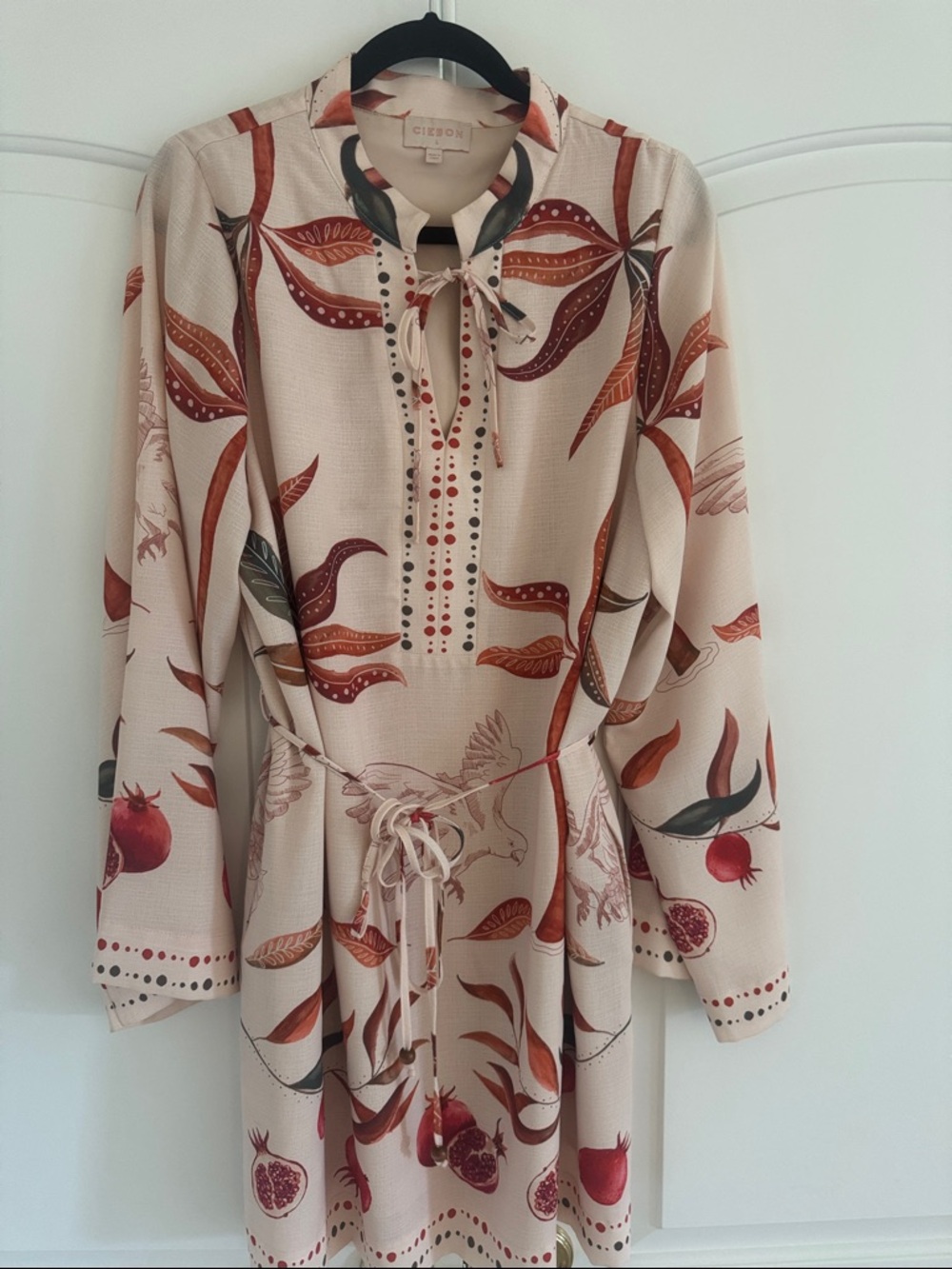 CÉDRON Beige Floral Tie-Neck Mini Dress